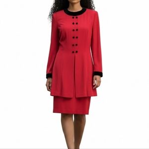 Danny Nicole Midi Jacket Dress Size 10 Red Black Velvet Buttons Trim Vintage 90s